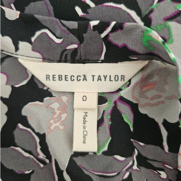Rebecca Taylor Silk Floral Multicolor Eclipse Blouse Top Long Sleeve sz 0 Classy - Picture 4 of 6